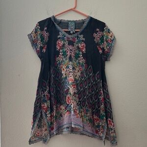 Johnny Was Multicolor Floral silk Blouse